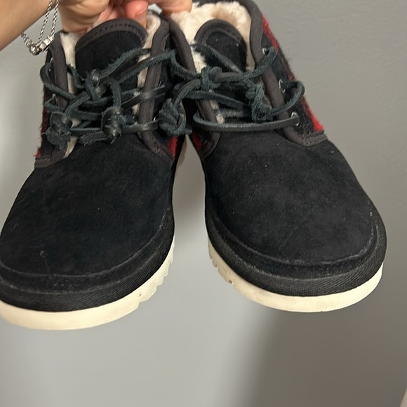 UGG Neumel Plaid Black Suede Boots with Leather Lace Fleece Lining size  US 5 - Picture 7 of 16